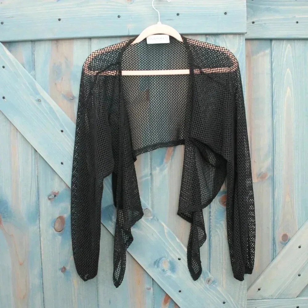 Black Mesh Tulum Resort Wear Bolero Swimsuit Cover Size Small Medium - Picture 4 of 8